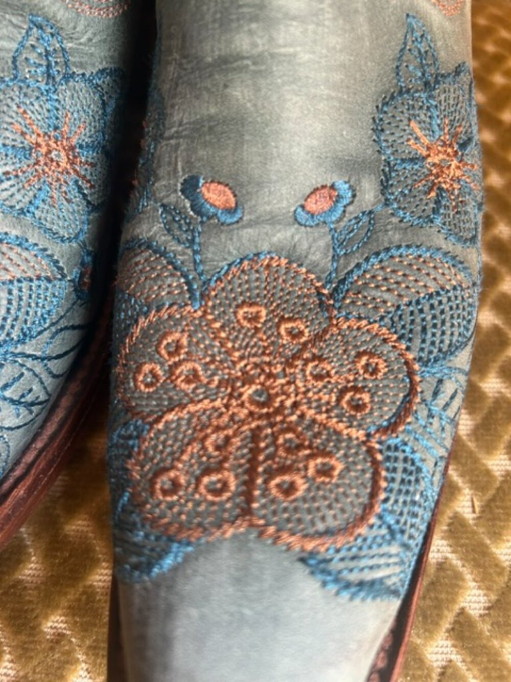 Corral Rich Blue Leather Flower Embroidered Zip Ankle Snip Western Booties NEW - Picture 6 of 16
